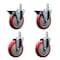Service Caster 5'' Red Polyurethane Wheel Swivel 7/8'' Square Stem Caster Set 2 Brakes, 4PK SCC-SQ20S514-PPUB-RED-PLB-78-2-S-2 - alternate 1
